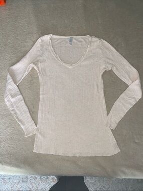 GAP Light Pink Ribbed V-Neck Long Sleeve Top